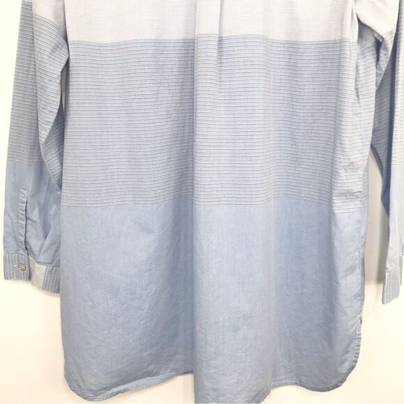J. Jill Blue Contrast Stripe Button Up Long Sleeve Cotton Tunic Blouse - Picture 9 of 13